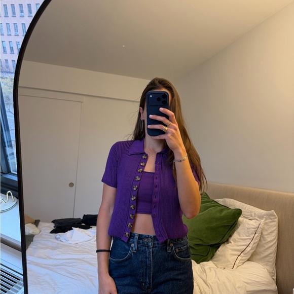 Purple Button-Up Ribbed Top - Picture 6 of 6